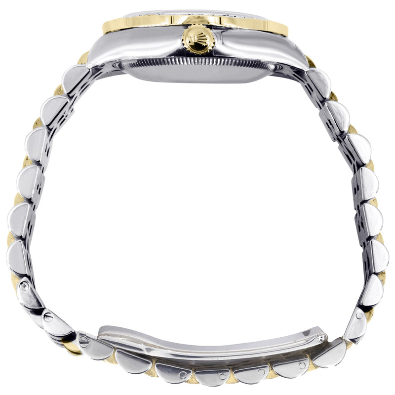 Womens Diamond Gold Rolex Watch | Diamond Bezel | 31MM | Black Diamond Dial | Jubilee Band