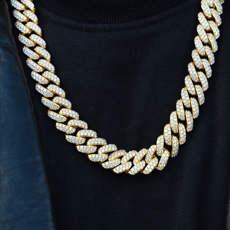 Yellow Gold Plated Iced Out Miami Cuban Link Chain & Bracelet
