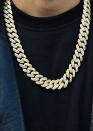 Yellow Gold Plated Iced Out Miami Cuban Link Chain & Bracelet