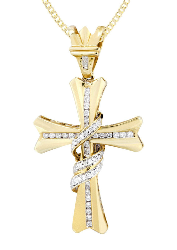 14K Yellow Gold Diamond Cross Necklace  | 0.44 Carats