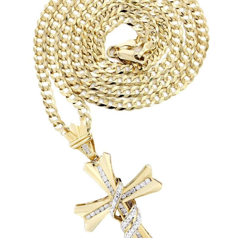 14K Yellow Gold Diamond Cross Necklace  | 0.44 Carats