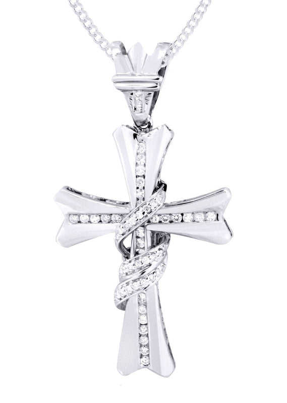 14K White Gold Diamond Cross Necklace  | 0.46 Carats