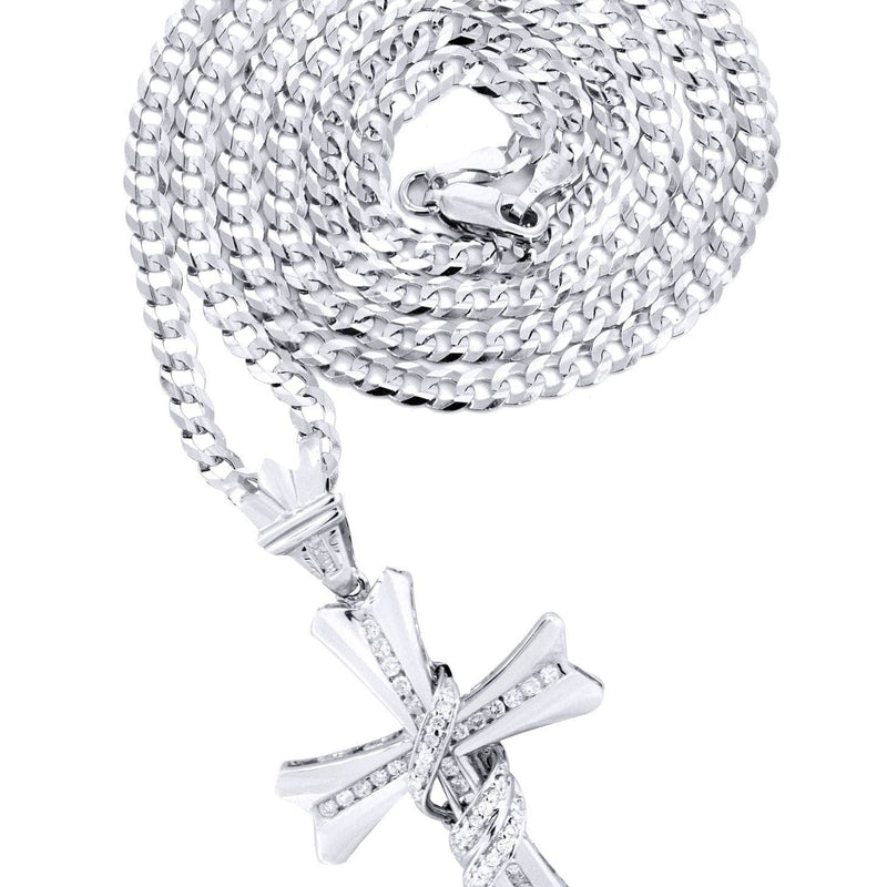 14K White Gold Diamond Cross Necklace  | 0.46 Carats
