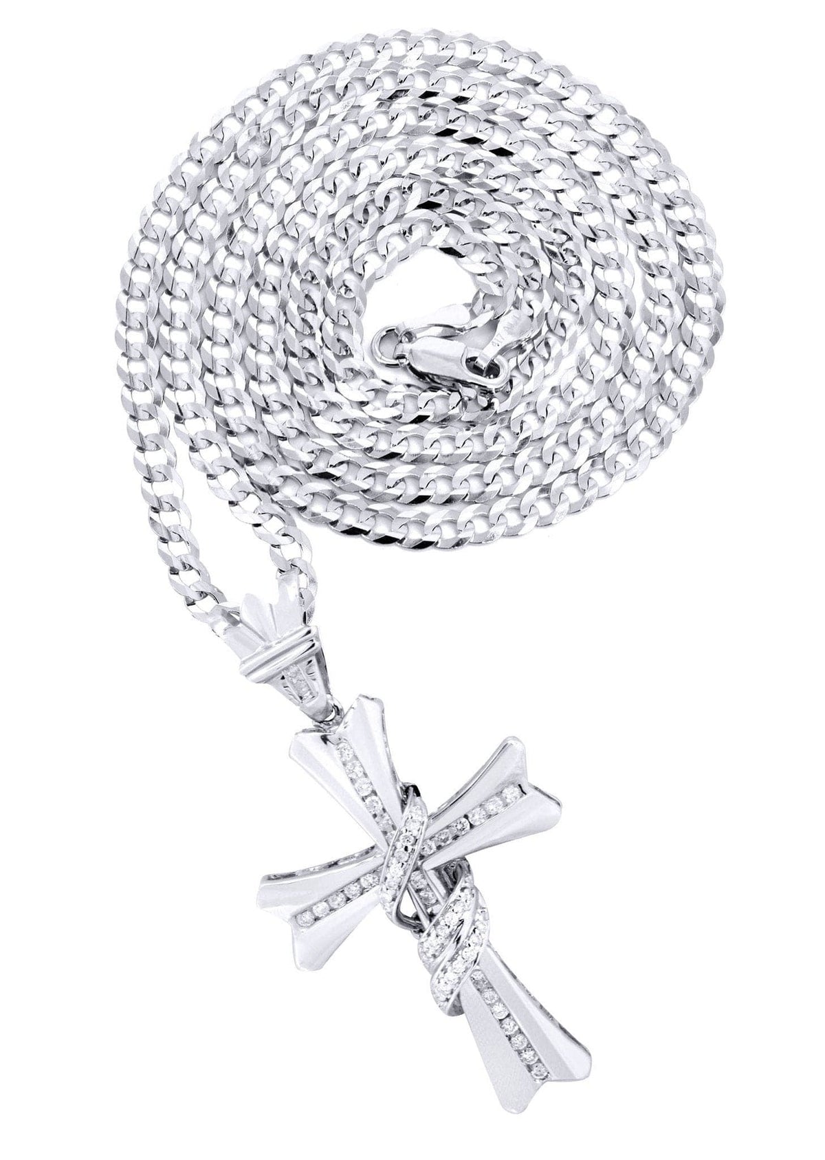14K White Gold Diamond Cross Necklace  | 0.46 Carats