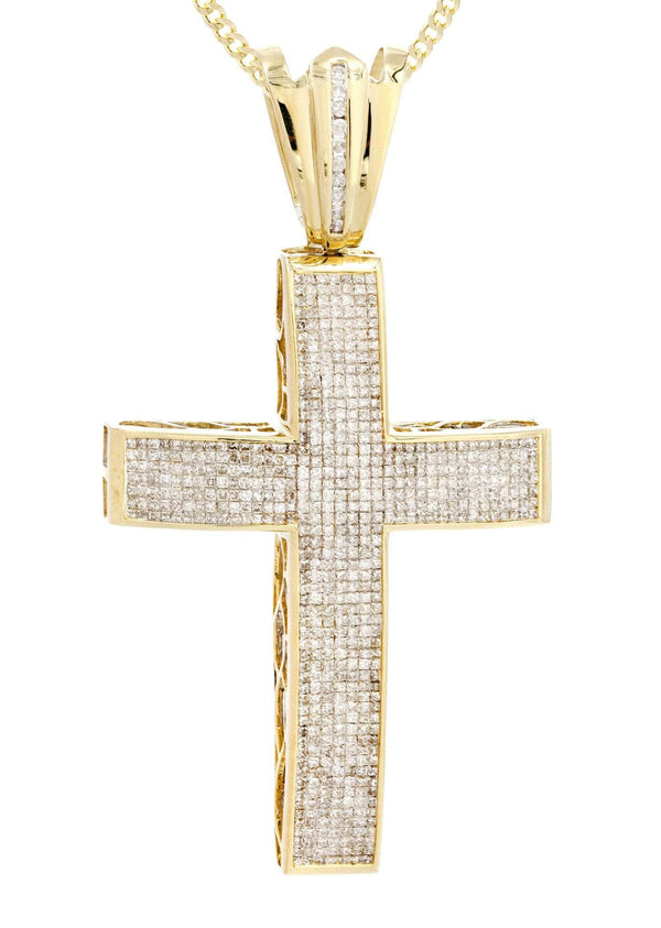 14 Yellow Gold Diamond Cross Necklace  | 5.53 Carats