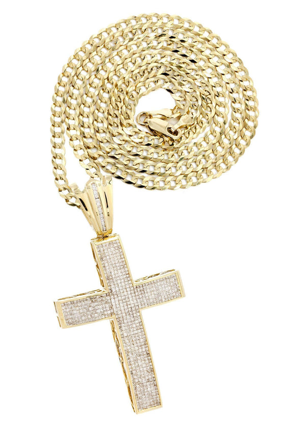 14 Yellow Gold Diamond Cross Necklace  | 5.53 Carats