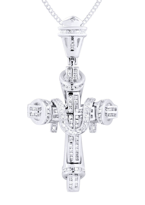 14K White Gold Diamond Cross Necklace  | 0.78 Carats