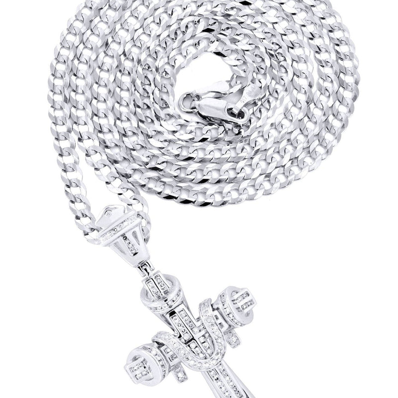 14K White Gold Diamond Cross Necklace  | 0.78 Carats