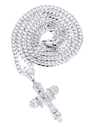 14K White Gold Diamond Cross Necklace  | 0.78 Carats
