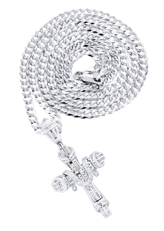 14K White Gold Diamond Cross Necklace  | 0.78 Carats