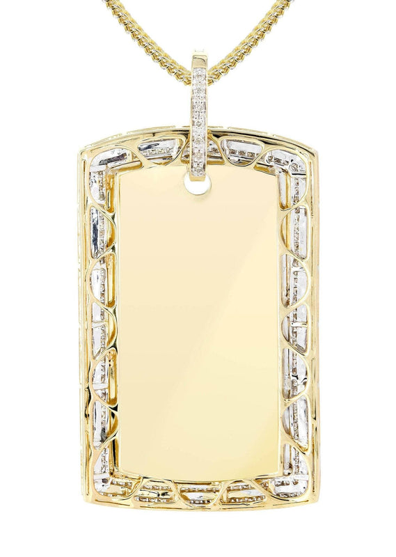 10K Yellow Gold Dog Tag Diamond Necklace  | 2.42 Carats