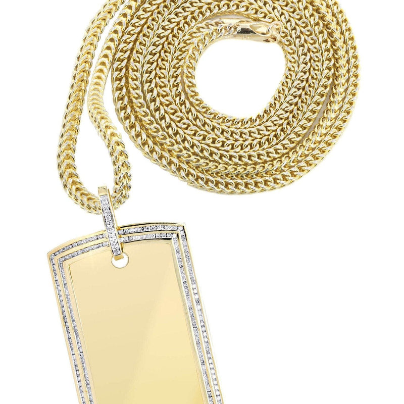 10K Yellow Gold Dog Tag Diamond Necklace  | 2.42 Carats