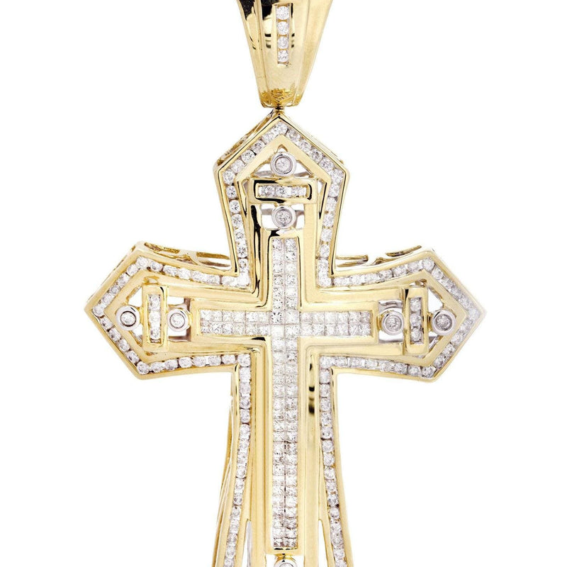 14 Yellow Gold Diamond Cross Necklace  | 4.08 Carats