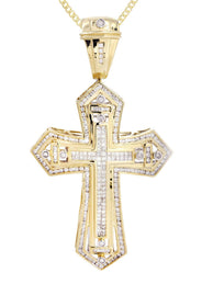 14 Yellow Gold Diamond Cross Necklace  | 4.08 Carats