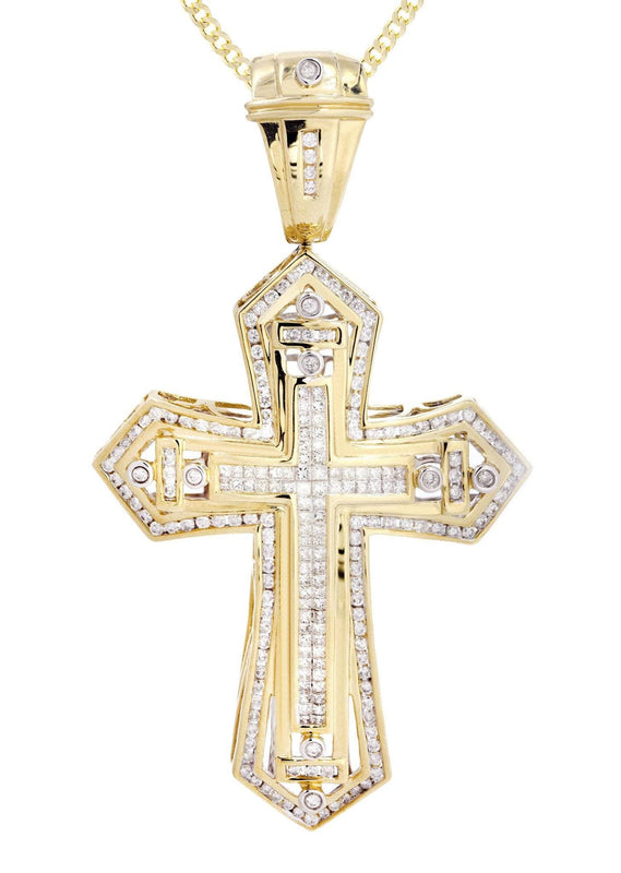 14 Yellow Gold Diamond Cross Necklace  | 4.08 Carats