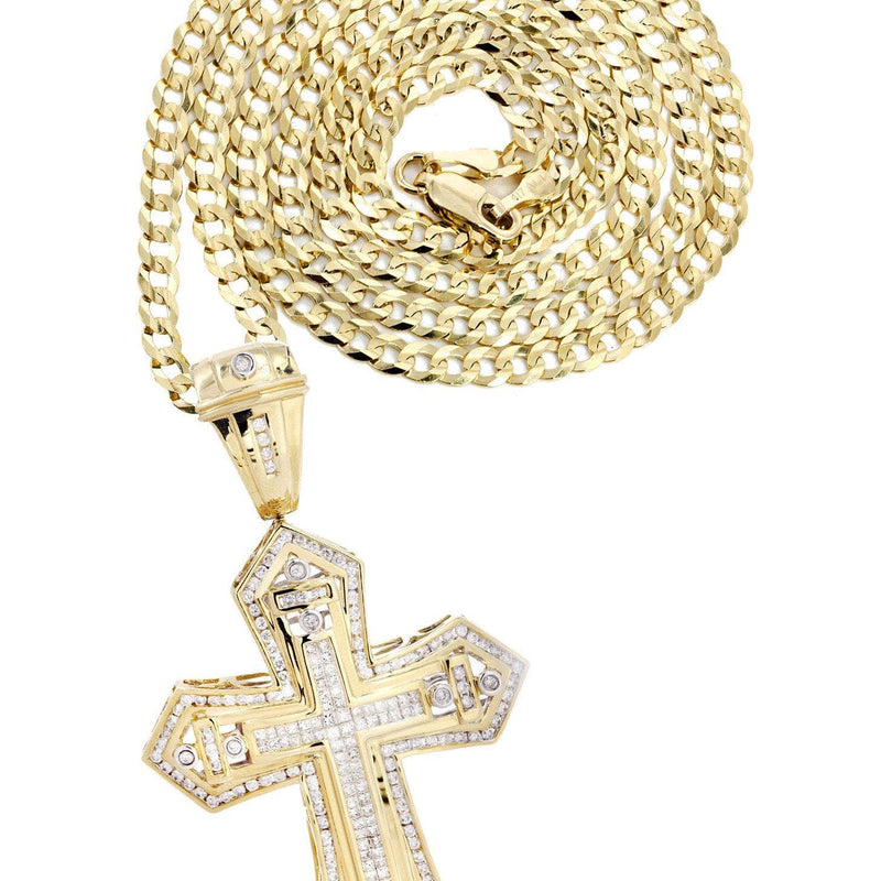 14 Yellow Gold Diamond Cross Necklace  | 4.08 Carats