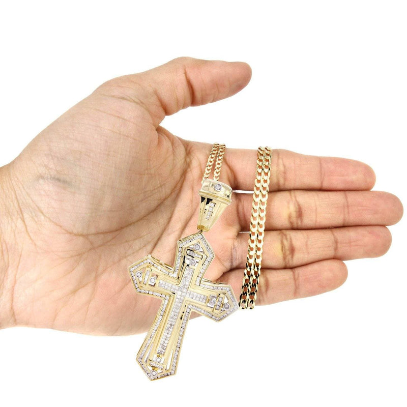 14 Yellow Gold Diamond Cross Necklace  | 4.08 Carats