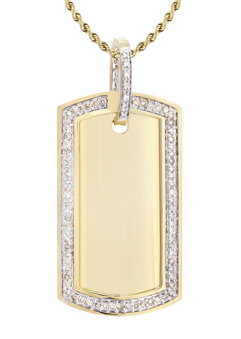 14K Yellow Gold Dog Tag Diamond Necklace  | 1.81 Carats