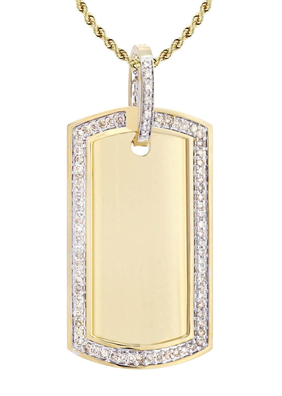 14K Yellow Gold Dog Tag Diamond Necklace  | 1.81 Carats