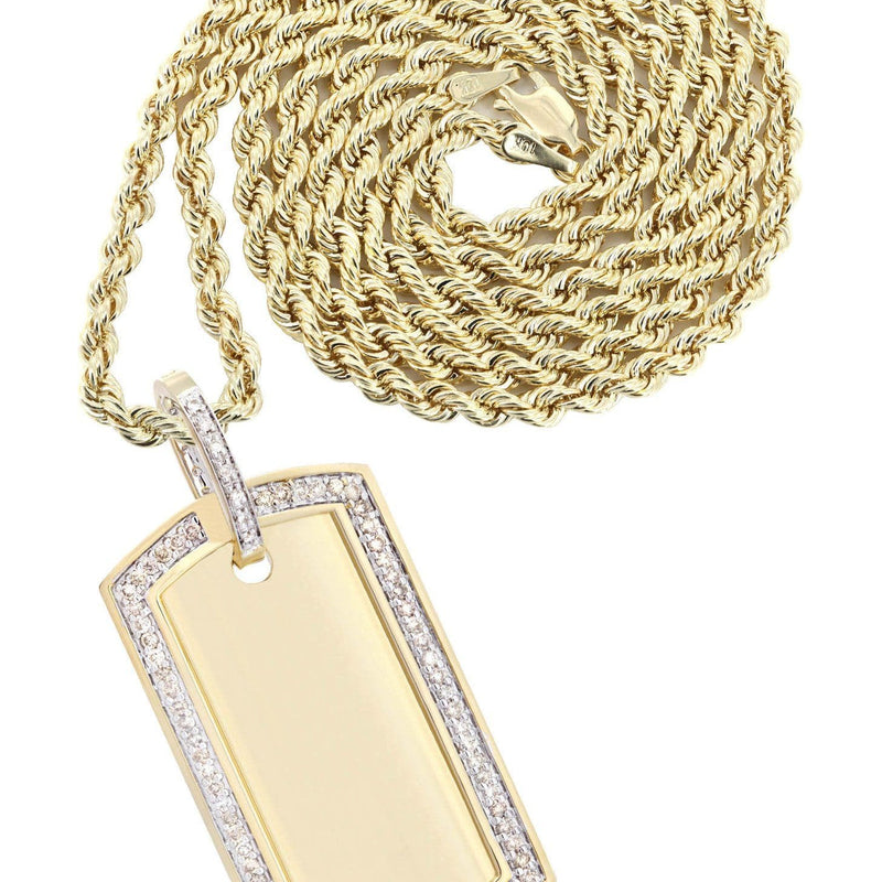 14K Yellow Gold Dog Tag Diamond Necklace  | 1.81 Carats