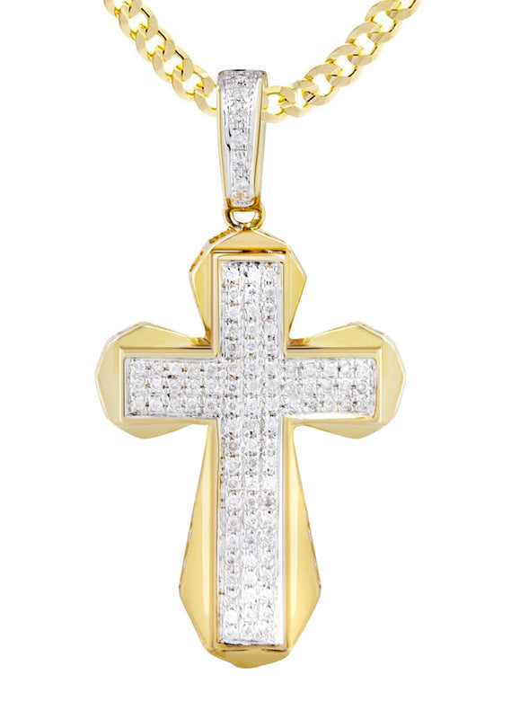 10K Yellow Gold Cross  Diamond Necklace  | 0.39 Carats