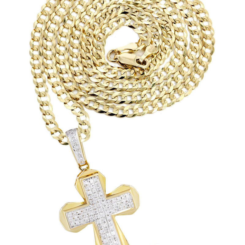 10K Yellow Gold Cross  Diamond Necklace  | 0.39 Carats