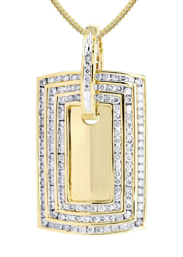 14K Yellow Gold Dog Tag Diamond Necklace  | 2.19 Carats