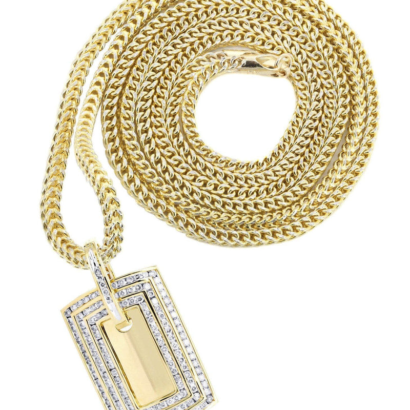 14K Yellow Gold Dog Tag Diamond Necklace  | 2.19 Carats