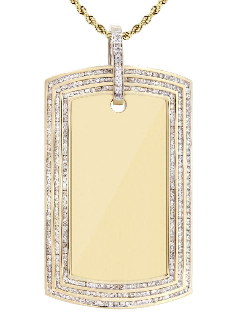 10K Yellow Gold Dog Tag Diamond Necklace  | 3.82 Carats