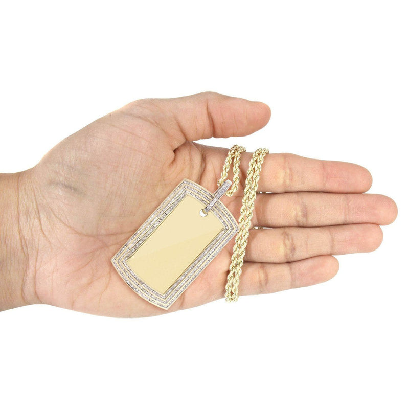 10K Yellow Gold Dog Tag Diamond Necklace  | 3.82 Carats