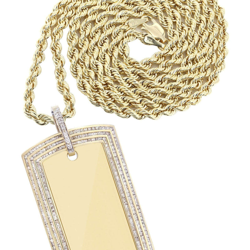 10K Yellow Gold Dog Tag Diamond Necklace  | 3.82 Carats