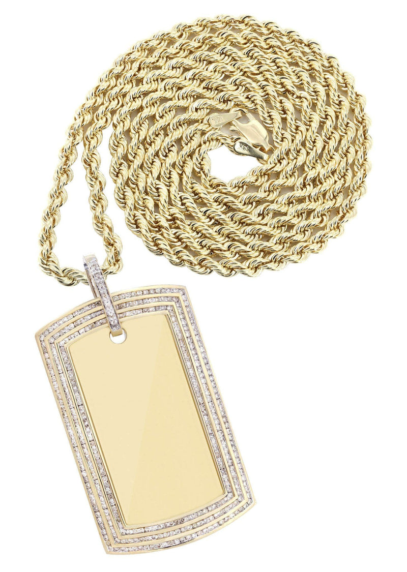 10K Yellow Gold Dog Tag Diamond Necklace  | 3.82 Carats