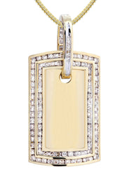 10K Yellow Gold Dog Tag Diamond Necklace  | 1.77 Carats