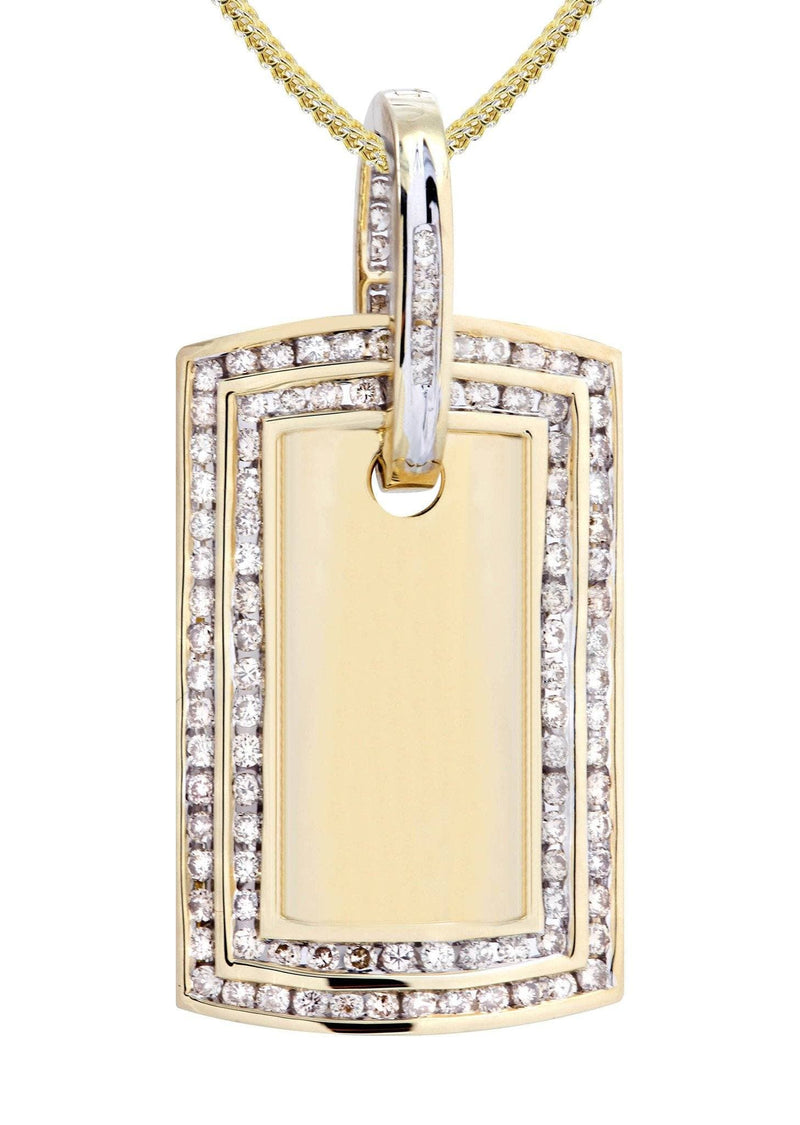 10K Yellow Gold Dog Tag Diamond Necklace  | 1.77 Carats