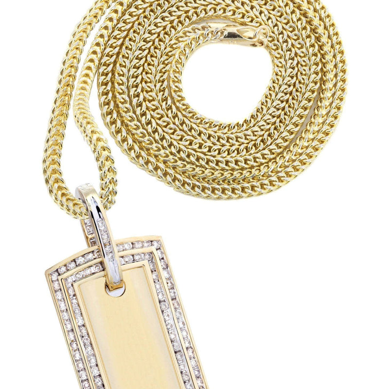 10K Yellow Gold Dog Tag Diamond Necklace  | 1.77 Carats