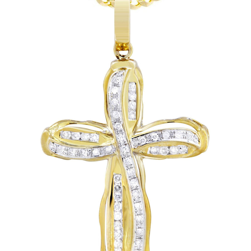 10K Yellow Gold Cross  Diamond Necklace  | 0.39 Carats