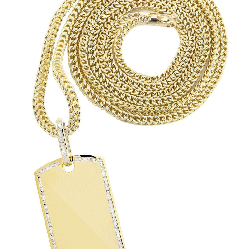 10K Yellow Gold Dog Tag Diamond Necklace  | 1.47 Carats