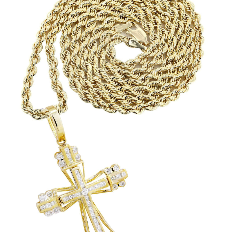 10K Yellow Gold Cross  Diamond Necklace  | 0.62 Carats