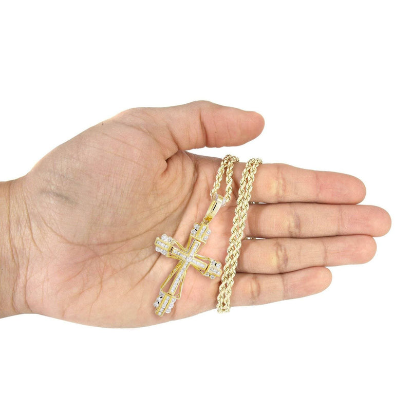 10K Yellow Gold Cross  Diamond Necklace  | 0.62 Carats