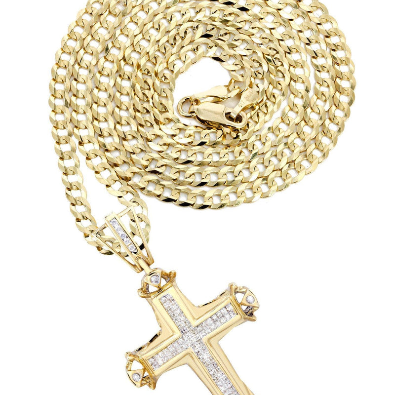 14K Yellow Gold Diamond Cross Necklace  | 0.9 Carats