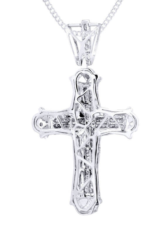 14K White Gold Diamond Cross Necklace  | 0.94 Carats