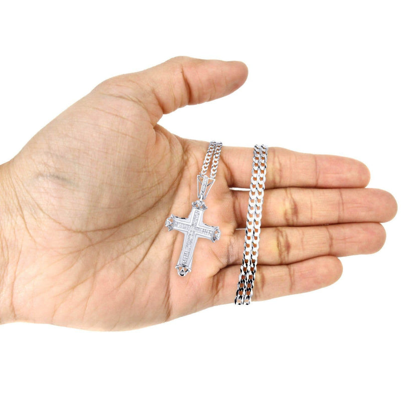 14K White Gold Diamond Cross Necklace  | 0.94 Carats