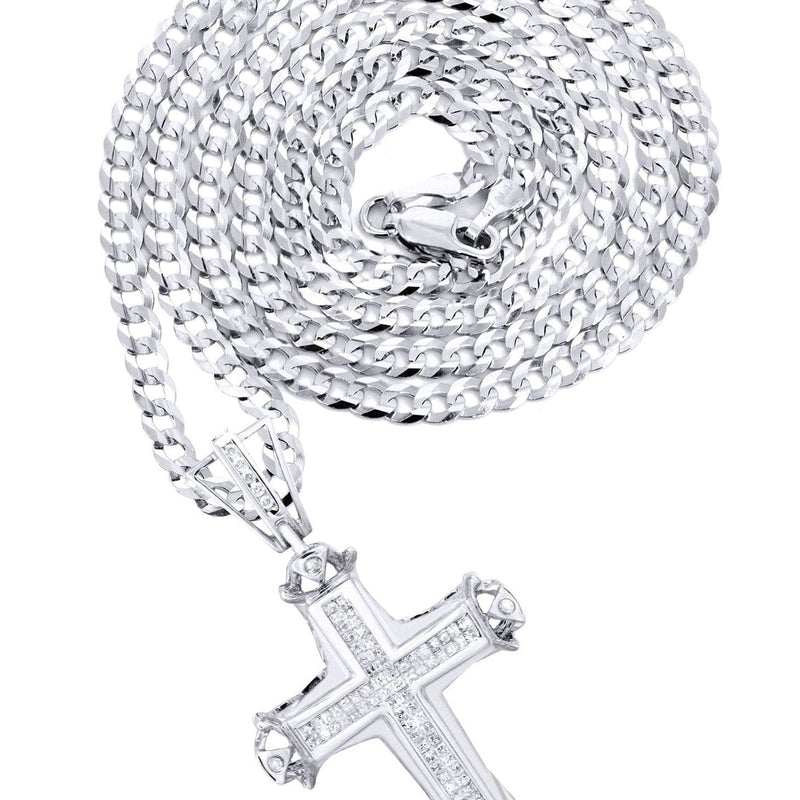 14K White Gold Diamond Cross Necklace  | 0.94 Carats