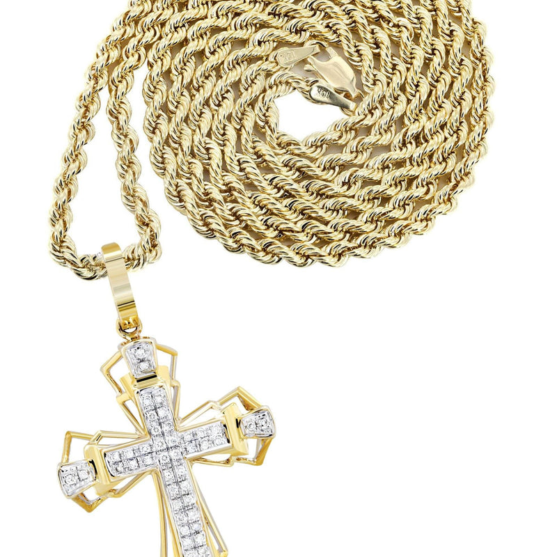 10K Yellow Gold Cross Diamond Necklace  | 0.26 Carats