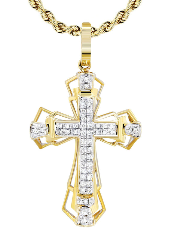 10K Yellow Gold Cross Diamond Necklace  | 0.26 Carats