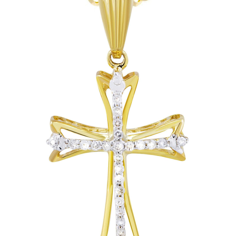 10K Yellow Gold Cross  Diamond Necklace  | 0.21 Carats