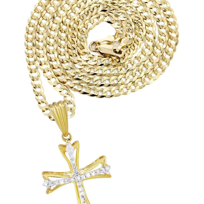 10K Yellow Gold Cross  Diamond Necklace  | 0.21 Carats