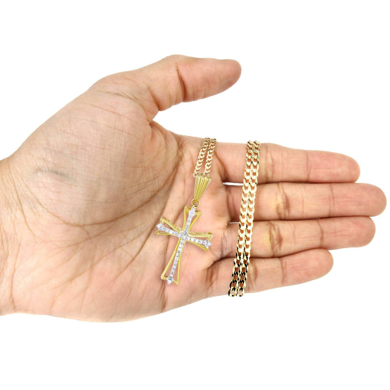 10K Yellow Gold Cross  Diamond Necklace  | 0.21 Carats