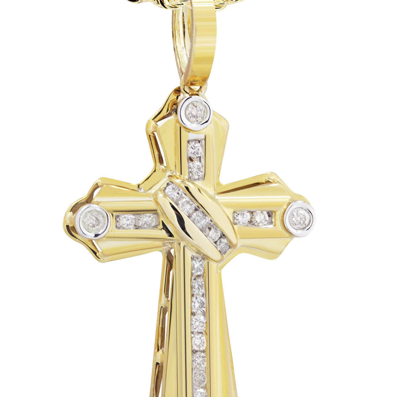 10K Yellow Gold Cross  Diamond Necklace  | 0.57 Carats