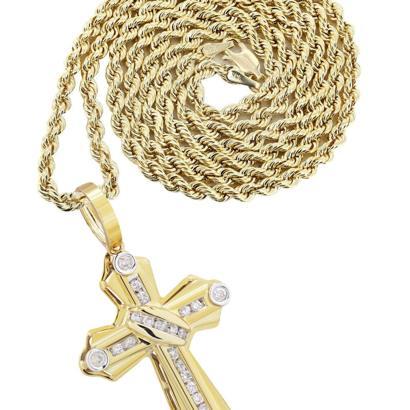 10K Yellow Gold Cross  Diamond Necklace  | 0.57 Carats